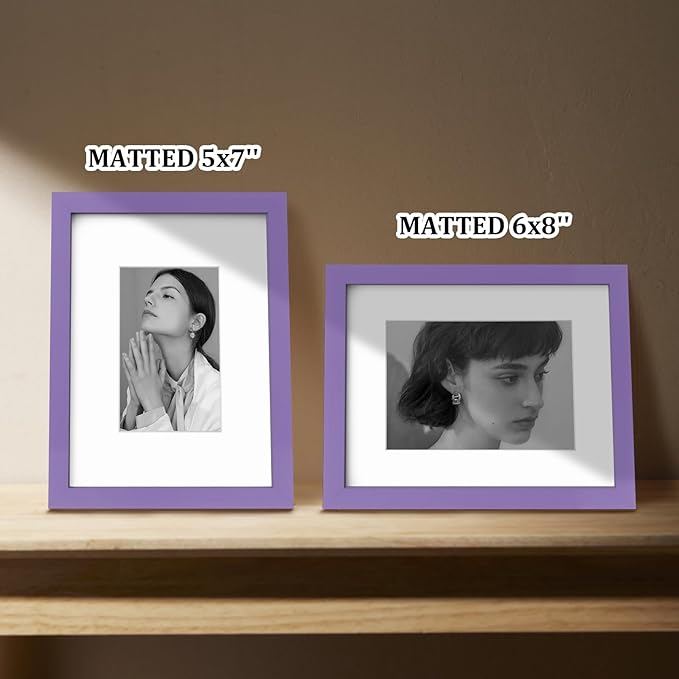 Egofine 9x12 Picture Frame Made of Solid Wood Covered by Plexiglass, Wood Frame for Pictures 5x7/6x8 with Mat or 9x12 without Mat, Tabletop and Wall Mounting Display, Purple