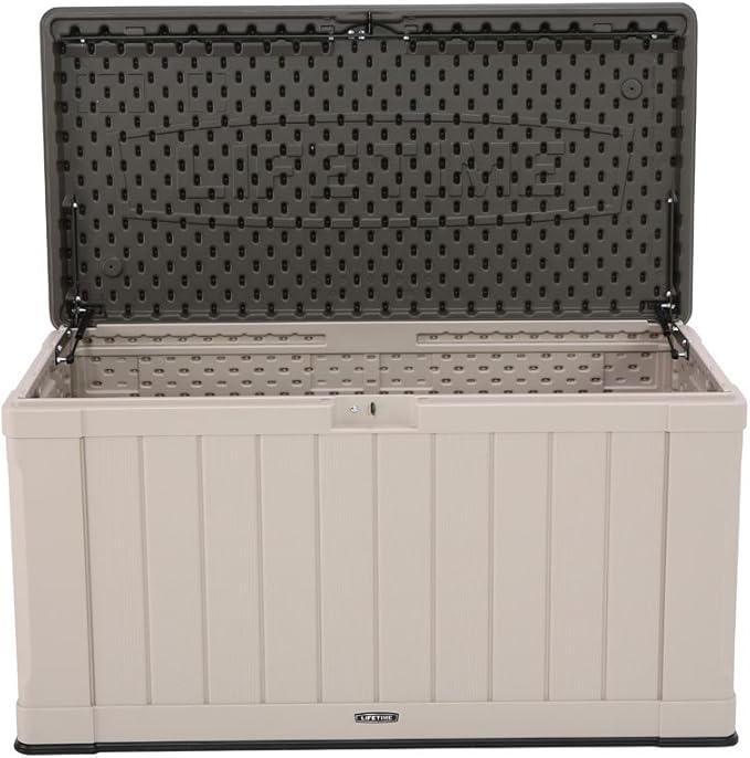 LIFETIME 60186 Heavy-Duty Outdoor Storage Deck Box, 116 Gallon, Desert Sand/Brown