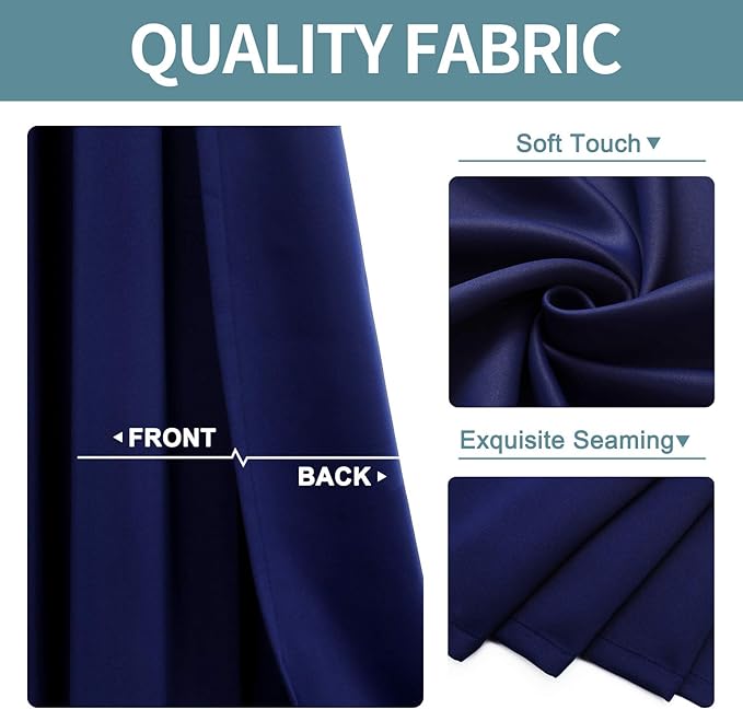 ChrisDowa Grommet Blackout Curtains for Bedroom and Living Room - 2 Panels Set Thermal Insulated Room Darkening Curtains (Navy Blue, 52W x 72L)