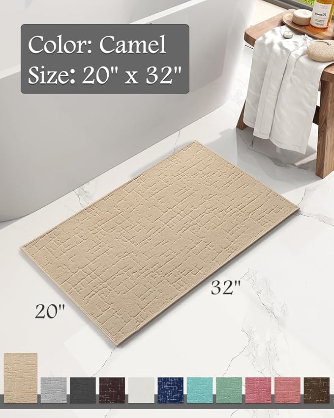 AMOAMI-Bath Mat-Absorbent Quick Dry Bathroom Floor Mats-Washable Rubber Backing Bath Mats for Bathroom Rugs Fit Under Door-Bath Rug for in Front of Sink Bathtub Shower Room, Camel 20''x32''