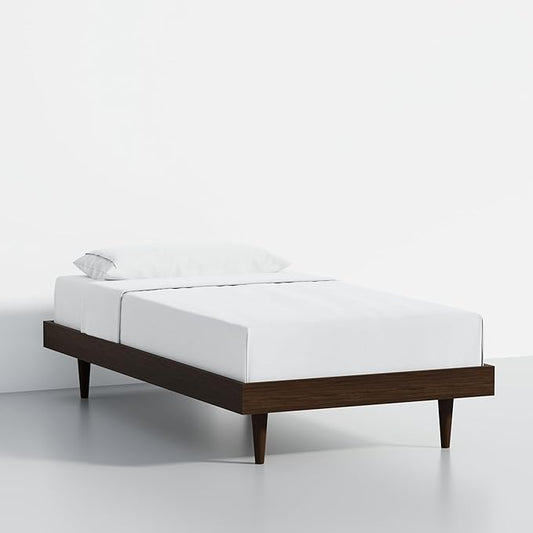 HavenWood Modern Solid Wood Platform Bed Base with Inset Wood Legs – No Box Spring Needed,Fast Assembly – Twin Size in Walnut (No Headboard)