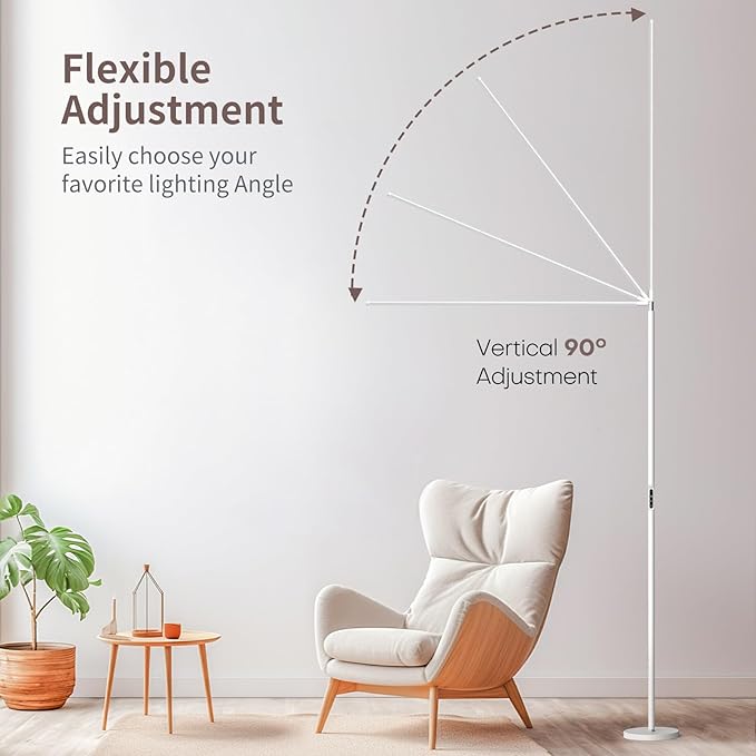 LED Reading Floor Lamp, White Standing Lamp with Touch Control Dimmable 5 Color Temperature, Eye-Caring Bright Floor Reading Light for Bedroom Office