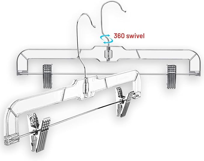 DEILSY™ Skirt Hangers 50 Pack Pants with Clips Hanger Shorts Clear Plastic Clothes with Adjustable Clip Non-Slip Clothes Hanger Perfect for Pant, Pack of 50