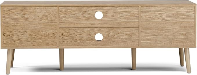 TV Stand for Living Room, Boho Entertainment Center for 55/60/65 inch TVs, Media Console with Fluted Door Cabinets and Open Shelves, for Bedroom, Oak