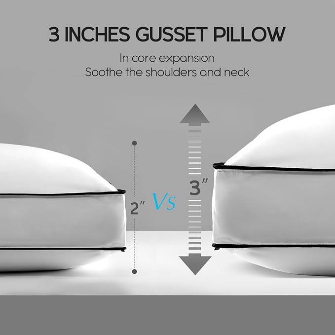 Feather Down Pillows King Size Set of 2, Hotel Quality Bed Pillows for Sleeping, Down Surrounded Soft Flat Gusseted Pillow for Back, Stomach or Side Sleepers, Flat/Soft, 20" x 36"