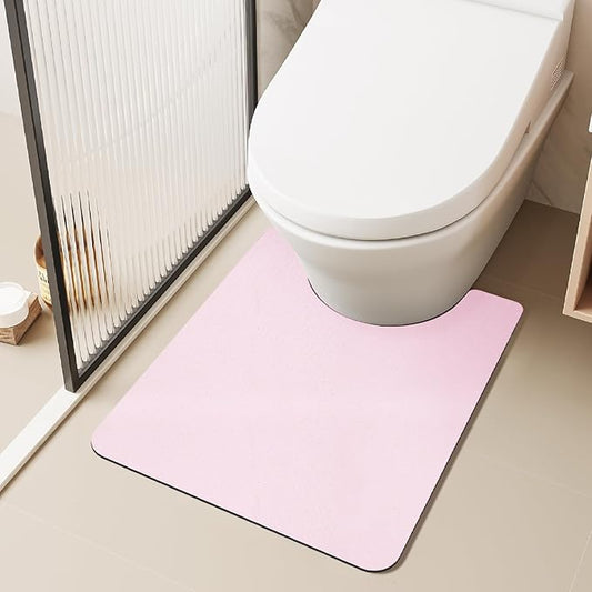 Toilet Rug, Thin Toilet Rugs U Shaped Washable Non Slip Absorbent Quick Dry Low Pile Toilet Mat, 20"x24" U Shape Pink