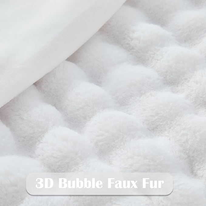 NEWCOSPLAY Faux Fur Throw Blanket White Bubble Blanket Thick Warm Soft for Couch Sofa Bed 550GSM (White, Throw(50"x60"))