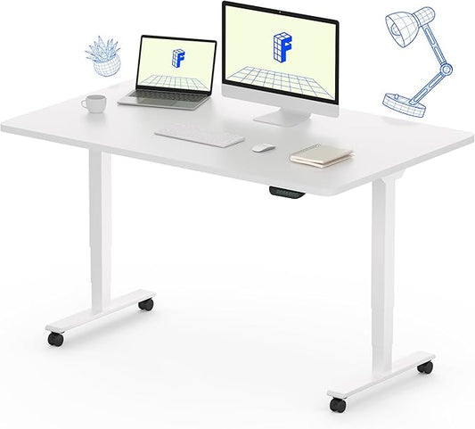 FLEXISPOT E6 MAX Dual Motor 3 Stages Standing Desk 48x30 Inch Whole-Piece Board Electric Height Adjustable Stand Up Desk 150KG Load Capacity(White Frame + White Desktop)