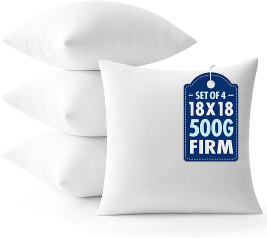 MIULEE Throw Pillows Inserts, Pack of 4 18x18 Inch 100% Virgin Fiber Filling Bed Couch Pillows
