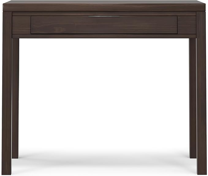 SIMPLIHOME Hollander Small Desk - 38-Inch Wide Solid Wood Writing Desk in Warm Walnut Brown, Contemporary Home Office Computer Table for Study or Compact Space with Flip-Down Keyboard Tray