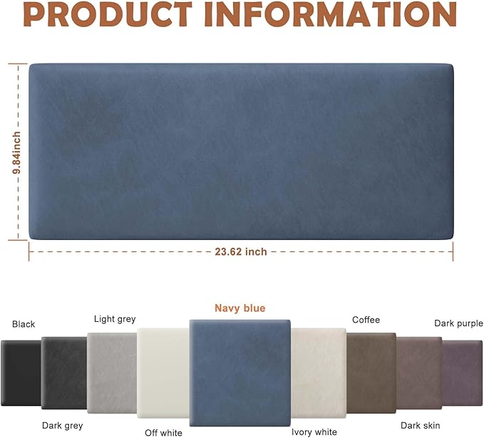 IFNOW Wall Mounted Upholstered Headboard Full, 3D Peel and Stick Soundproof Wall Panels, Reusable and Removable Padded Headboard Leather Bed Headboard, 6 Panels Headboard 9.84" x 23.62", Navy Blue