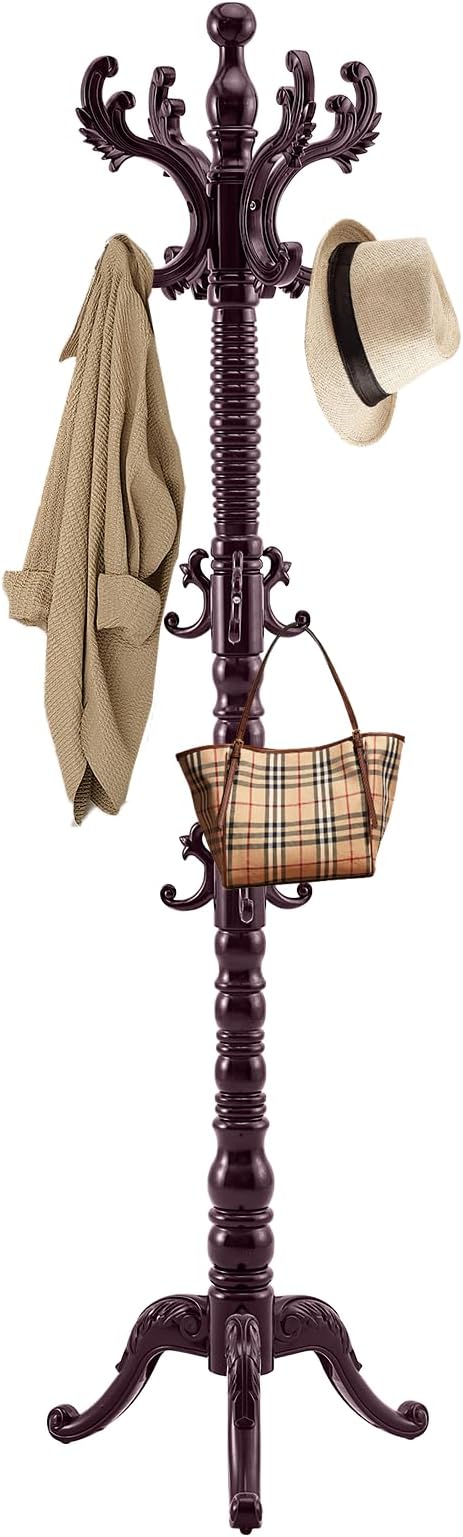 Wooden Coat Rack Freestanding, Solid Wood Coat Rack Stand with 14 Hooks, Vintage Heavy Duty Coat Racks,Standing Coat Jacket Hanger Tree Stand for Corner, Office, Entryway