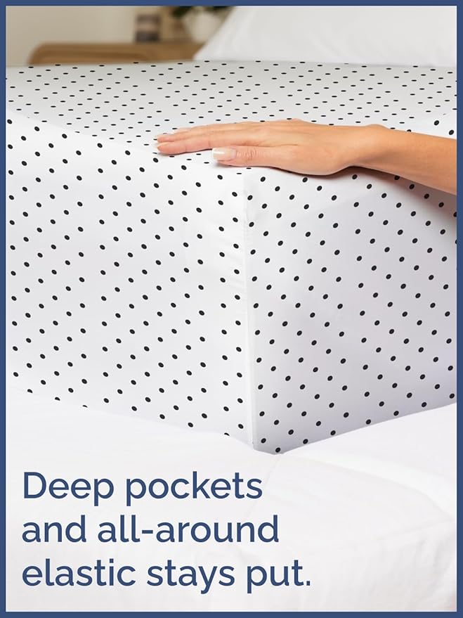 Kids Twin Size Polka Dots Bed Sheets - 3 Piece Kids Black Dots Sheet Set - Spotty Patterned Bedding - Soft & Cozy - Breathable & Machine Washable - Easy-Care Bed Set for Boys, Girls, Teens & Toddlers