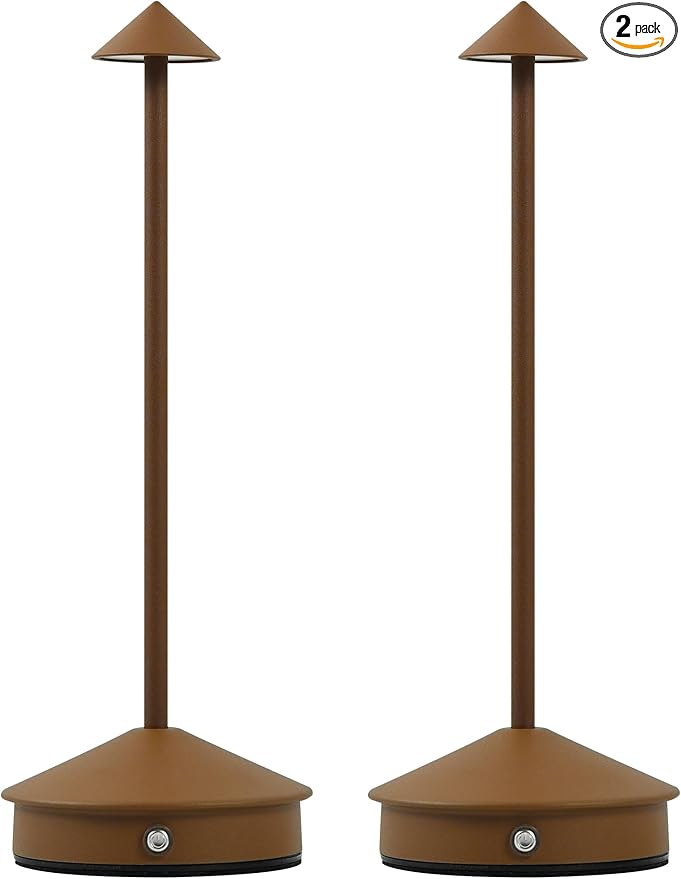 Cordless Table Lamps,LED Rechargeable Desk Lamp,Portable Modern USB Battery Operated Lights,Outdoor Waterproof Touch Dimmable,for Patio,Restaurant,Bar,Camping,Dining Home Set of 2 Brown