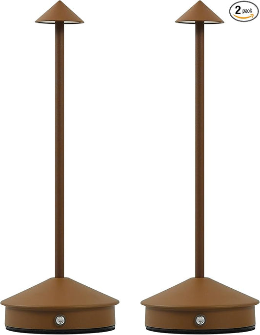 Cordless Table Lamps,LED Rechargeable Desk Lamp,Portable Modern USB Battery Operated Lights,Outdoor Waterproof Touch Dimmable,for Patio,Restaurant,Bar,Camping,Dining Home Set of 2 Brown