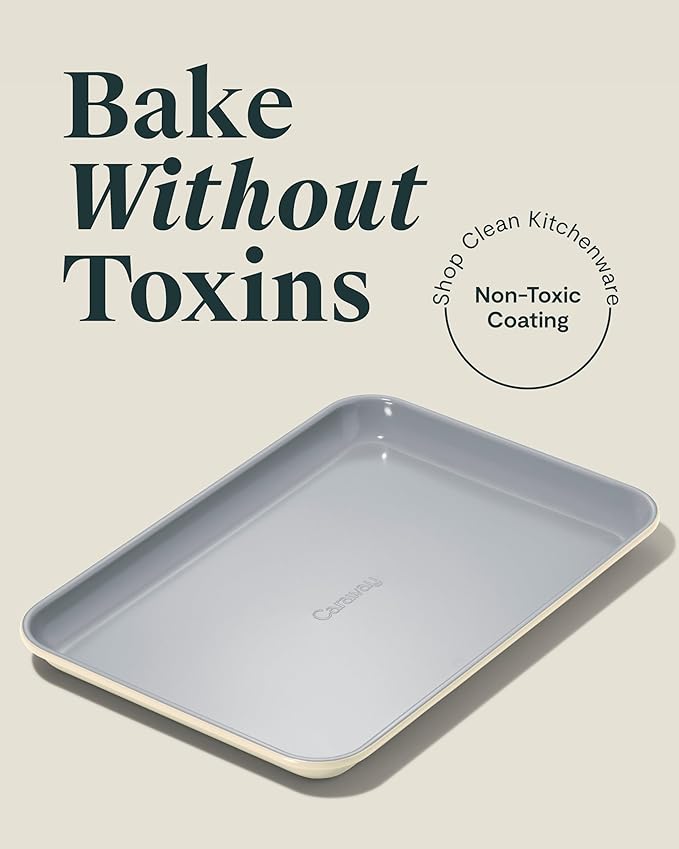 Caraway Nonstick Ceramic Small Baking Sheet (9x13”) – Non-Toxic, PTFE & PFOA Free – Oven Safe – Aluminized Steel Core – Mini Sheet Pan for Baking, Roasting & More - Cream