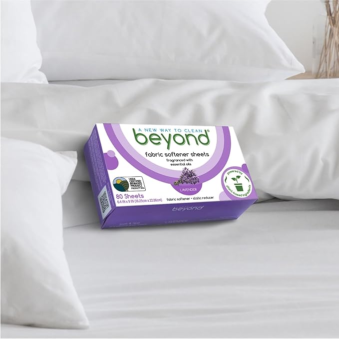 Beyond Fabric Softener Sheets (80 sheets) - Lavender Scent - Eco-Friendly Plant-Based Dryer Sheets. Removes Static Cling. Recyclable Packaging.