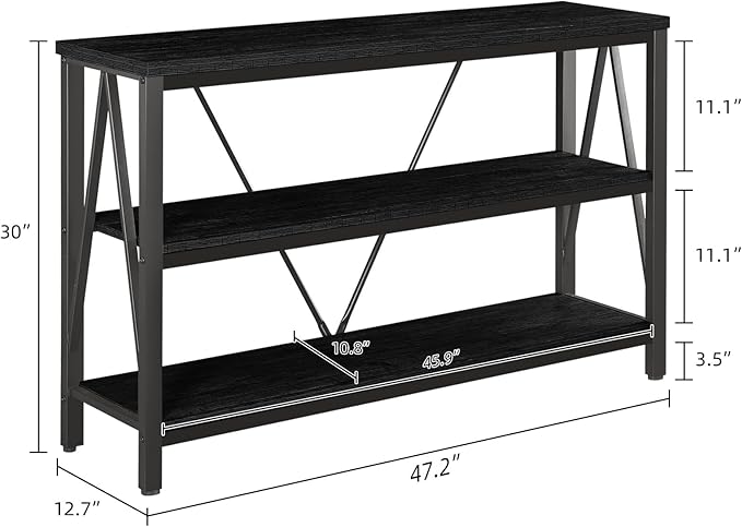 HOMISSUE Entryway Console Table, Rustic Console Tables with Wide Storage, Industrial Foyer for Entry with 3-Tier Open Shelves, Entryway Table for Living Room, Hallway, Black, 47 Inch