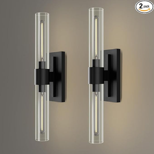 Black Wall Sconces Set of Two, Copper Wall Lights for Bathroom Vanity, 22.8" Modern Wall Sconces 2-Light, Indoor Wall Mounted Sconces for Bathroom Mirror, Bedroom, Living Room