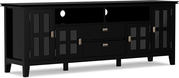 SIMPLIHOME Artisan SOLID WOOD 72 Inch Wide Transitional TV Media Stand in Black for TVs up to 80 Inches, For the Living Room and Entertainment Center