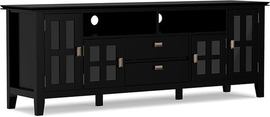 SIMPLIHOME Artisan SOLID WOOD 72 Inch Wide Transitional TV Media Stand in Black for TVs up to 80 Inches, For the Living Room and Entertainment Center