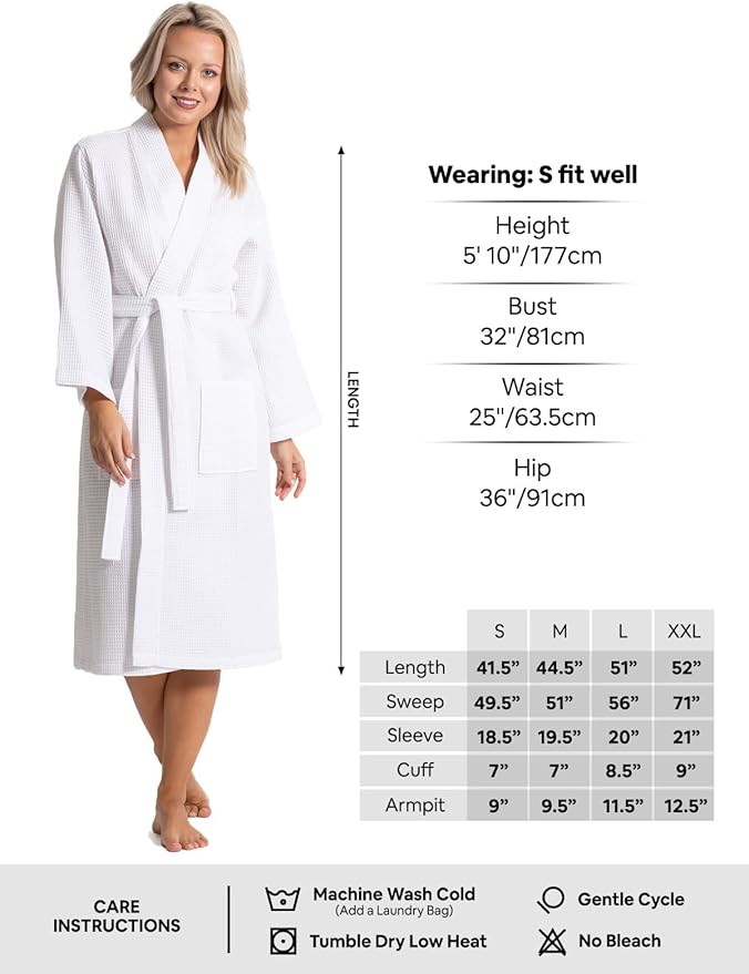 Waffle Knit Lightweight Kimono Spa & Bath Robes for Women - Quick Dry - Soft