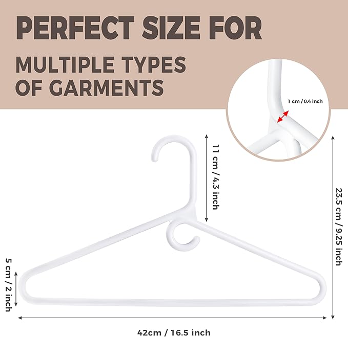Quality White Plastic Hangers 10 Pack - Super Heavy Duty Multipack for Clothes - Thick Strong Standard Closet Clothing Hangers with Hook for Scarves and Belts-17 for Coats (White, 10)