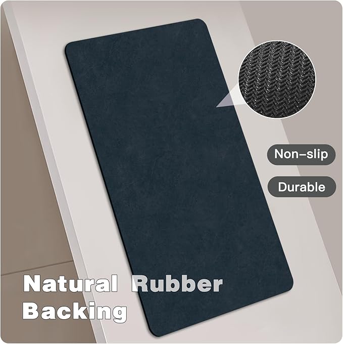 Toilet Rug, Thin Toilet Rugs U Shaped Washable Non Slip Absorbent Quick Dry Low Pile Toilet Mat, 20"x24" U Shape Navy Blue