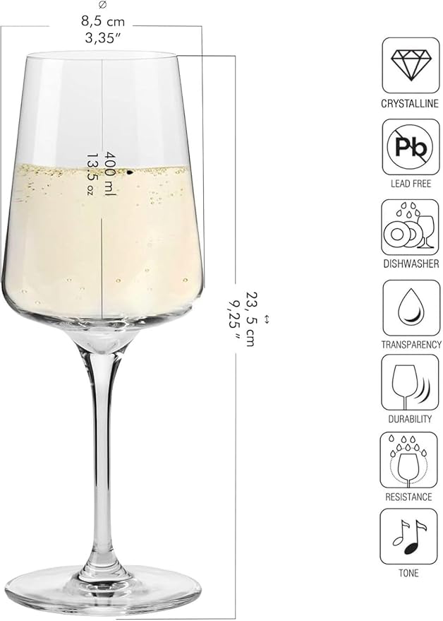 Krosno White and Sparkling Large Wine Glasses Drinking | 4 Pieces Set 13.5 fl oz | Infinity Collection | Elegant | Cocktail Crystal Set Wedding Gift | Lead-Free Glass | Homes, Restaurants & Kitchen