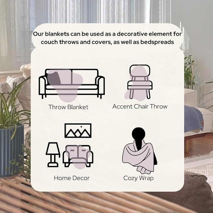 Dalisa 100% Organic Turkish Cotton Throw Blanket - GOTS Certified, Cozy - Perfect for Couch, Bed, and Home Decor - Boho Vintage Knit Alina (Lavender Frost, 50x60)