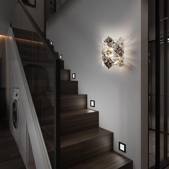 Modern Crystal Wall Sconces,Chrome Wall Light Fixtures,Luxury Indoor Wall Lamp,K9 Crystal Vanity Wall Mount Lamps,Industrial Sconce Lighting for Bathroom Living Room,Bedsides,Hallway,Bedroom