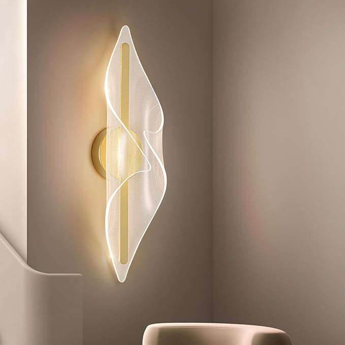 Modern Gold Wall Sconce 22.4Inch, LED Hardwired Wall Lamps with Remote Control Dimmable Acrylic Wall Lighting for Living Room Bedroom Hallway Stairs