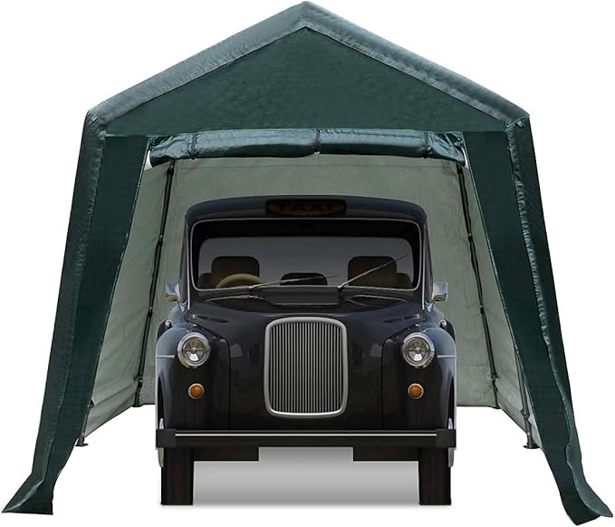 ERGOMASTER 8 Ft x 14 Ft Outdoor Carport Patio Storage Shelter Metal Frame and Waterproof Ripstop Cover for Motorcycle and ATV Car