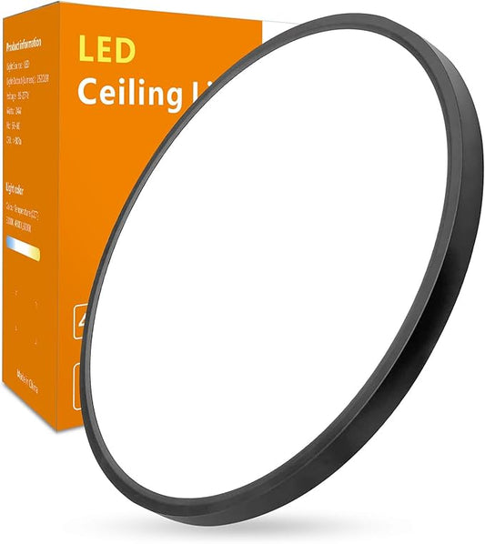 Led Flush Mount Ceiling Light,20 Inch 40w 4350lm,3000k/4000k/6000k 3CCT Selectable, Round Modern Flat Panel Super Slim Led Ceiling Light,for Living Dining Kitchen Bedroom Room(1Pack-Black)