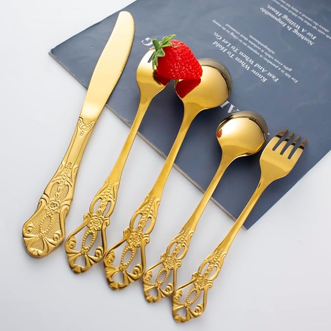 40-Piece Stainless Steel Flatware Set, Gold Silverware Set Service for 8, Cutlery Utensils Set,Include Fork Knife Spoon Set, Dishwasher Safe