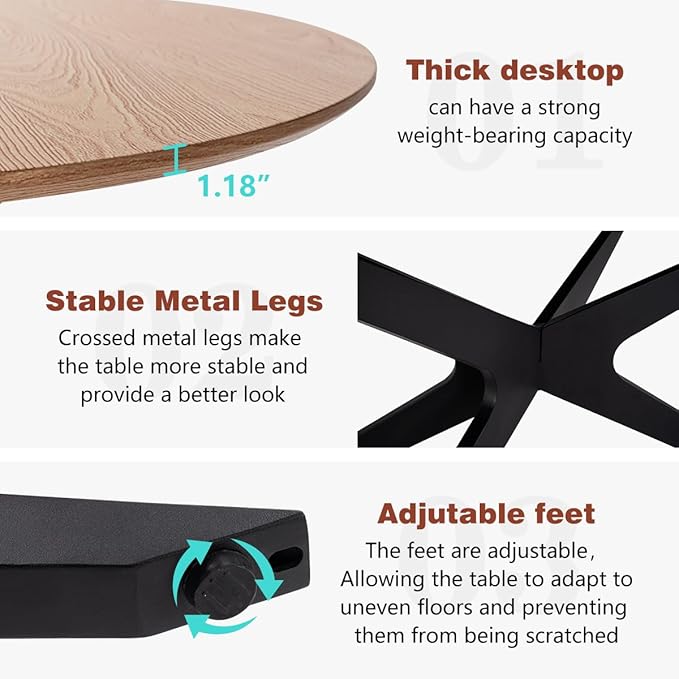 Kidol & Shellder 45.2" Round Dining Table Set for 2-4 People Modern MDF Wooden Dining Room Round Table with X-Shaped Metal Base Kitchen Table（Natural Table+4pcs Beige Chairs）