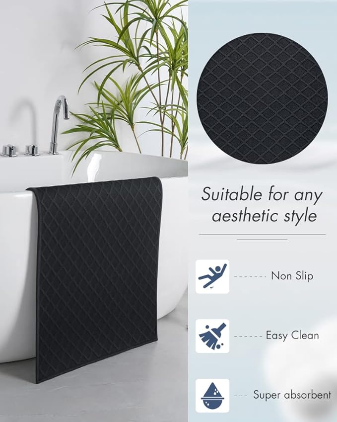AMOAMI Ultra Thin Bathroom Rugs, Rubber Backed Bath Mats for Bathroom Non Slip, Absorbent Bathroom Mat for Floor, Shower, Sink(16"x24", Black)
