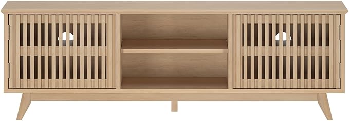 Plank+Beam Mid-Century Modern Wood TV Stand, Solid Wood Entertainment Console with Storage, 59" L x 16" W x 19" H, Blonde