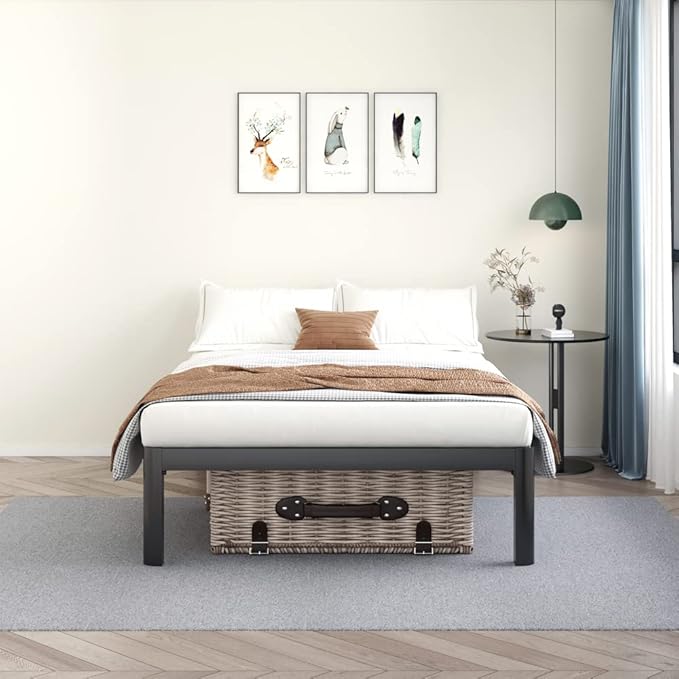 MAF Metal 18 Inch Twin Platform Bed Frame with Anti-Collision Round Legs, Black 3500 Lbs Heavy Duty Bed Frame with Wood Slats, No Box Spring Needed, Easy Assembly