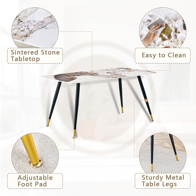 Dining Table Set for 4, Dining Room Table Set for 4, Sintered Stone Kitchen Table Top and Modern Chairs Set of 4 for Kitchen Dining Living Room