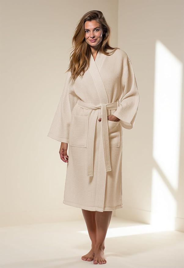 Turquaz Lightweight Full-Length Robes For Women Waffle Kimono Bathrobe - Soft, Fast-Drying, Long-Lasting Cotton Blend Unisex