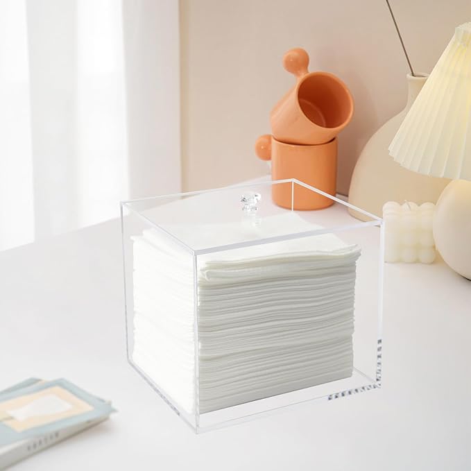 Face Towel Box, Acrylic Facial Disposable Towelettes Holder Container for XL Face Towels and Protects from Dust, Clear