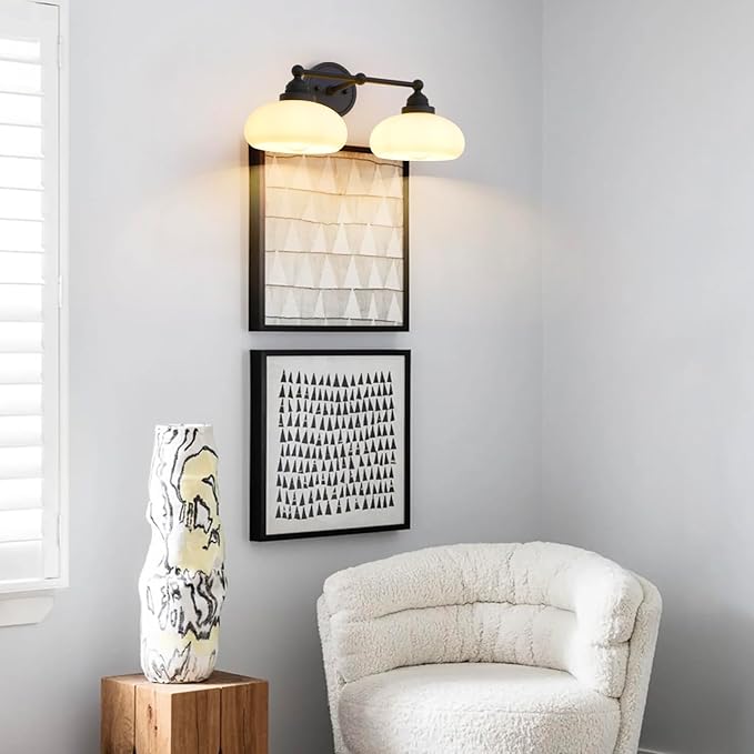 Vintage 2-Lights Sconces Wall Lighting with Milk White Glass Shade, Double Arm Wall Lamp Fixture for Living Room Dining Room Bedroom Hallway