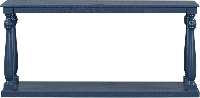 63 Inch Console Table with 4 Vase-Leg, Vintage Wood Grain Sofa Table Behind Couch, Narrow Entryway Accent Table for Living Room, Entrance, Hallway, Foyer, Bedroom, Apartments, Blue