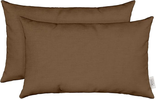 RSH DECOR: Sunbrella Play Jumbo Lumbar Pillows Set of 2 | 26" x 16" | Water and Fade-Resistant Performance Fabric | Outdoor Pillow Covers with Down-Alternative Inserts | Play Mocha