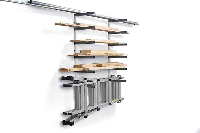 Bora 6 Level Lumber Storage Rack Wood and Garage Organization Space Saving Metal Shelf for Pipes, Boards, Plywood, and Building Materials - PBR-0620 White Gray