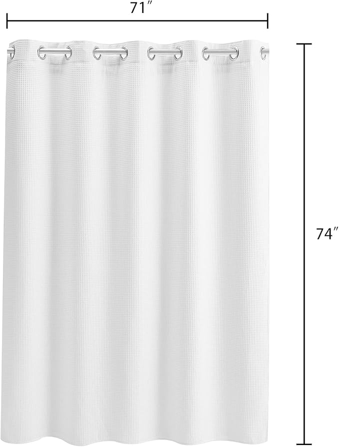 River Dream White Waffle Weave Shower Curtain with Snap-in Liner,Cotton Blend Fabric Heavy Duty,No Hooks Needed Shower Curtain for Bathroom,Hotel Quality Shower Curtain Set,71 x 74 inches