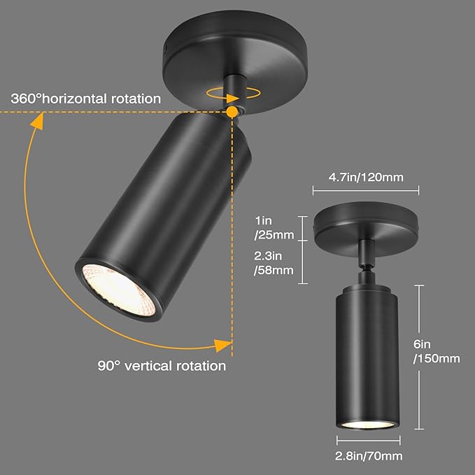 Matte Black Ceiling Spotlight, Hardwired LED Ceiling Spot Light Indoor, Flush Mounted Monopoint Ceiling Light, Modern Directional Spot Lights, Adjustable Spotlight Fixtures