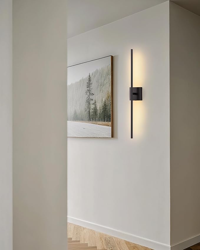 KDG Cordless Wall Sconces Set of 2, Wireless 7000mAh Rechargeable Battery Operated LED Wall Lamps with Remote, 360° Rotate Lightings for Wall Painting, Bedroom, Hallway, Night Light 31.5 inch (Black)