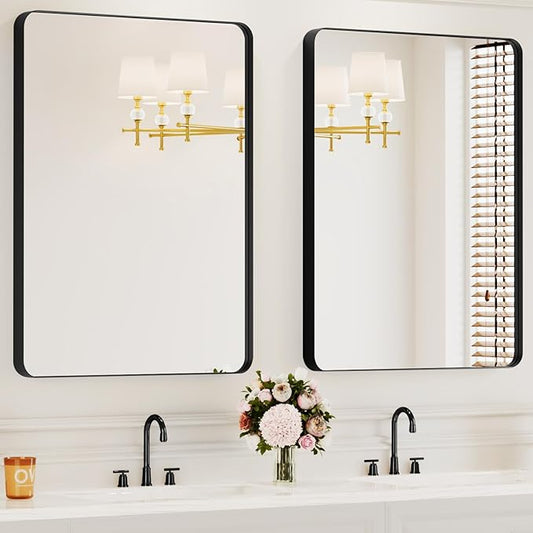 Bathroom Mirrors for Over Sink,2Pcs 24x36Inch Vanity Mirrors for Wall,Black Metal Frame Rectangle Mirrors for Bathroom Vertically Restroom,Hangs Horizontally or Farmhouse